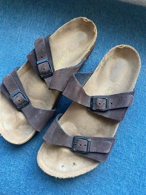 Birkenstock Brown Suede Double-Strap Slides